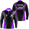 FUNSTUFFPRINT Black Men'S Bowling Long Sleeve Polo Shirt, Custom Name Men Bowlers Jersey, Team Bowling Outfits