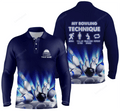 FUNSTUFFPRINT My Bowling Technique Custom Funny Bowling Long Sleeve Polo Shirts For Men, Personalized Team Bowling Jerseys
