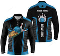 FUNSTUFFPRINT Customize bowling shirts for men with flame, bowling balls and pins black blue bowling jerseys