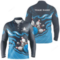 FUNSTUFFPRINT Custom Bowling Ball Pins Team Long Sleeve Polo Shirt, Personalized Bowling Gifts