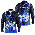 FUNSTUFFPRINT Personalized Men Bowling Polo Shirt, Flame Bowling Ball and Pins, bowling long sleeve for men bowlers