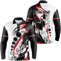 FUNSTUFFPRINT Black Retro Bowling Team Shirt, Custom Men Bowling Long Sleeve Polo Shirt, Bowling Gifts For Him
