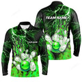 FUNSTUFFPRINT Black Retro Bowling Team Shirt, Custom Men Bowling Long Sleeve Polo Shirt, Bowling Gifts For Him