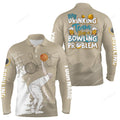 FUNSTUFFPRINT Custom Purple Flashes Of Lightning Thunder Bowling Team Long Sleeve Polo Shirt