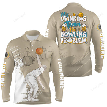 FUNSTUFFPRINT Custom Purple Flashes Of Lightning Thunder Bowling Team Long Sleeve Polo Shirt