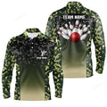 FUNSTUFFPRINT Men Bowling Long Sleeve Polo Shirts, Custom Blue Flame Bowling Ball And Pins Team League Bowler Jerseys