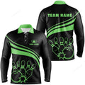 FUNSTUFFPRINT Personalized black bowling polo shirts for men, custom men's bowling Long Sleeve T-Shirt