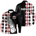 FUNSTUFFPRINT Personalized black bowling polo shirts for men, custom men's bowling Long Sleeve T-Shirt