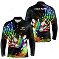 FUNSTUFFPRINT Personalized black bowling polo shirts for men, custom men's bowling Long Sleeve T-Shirt