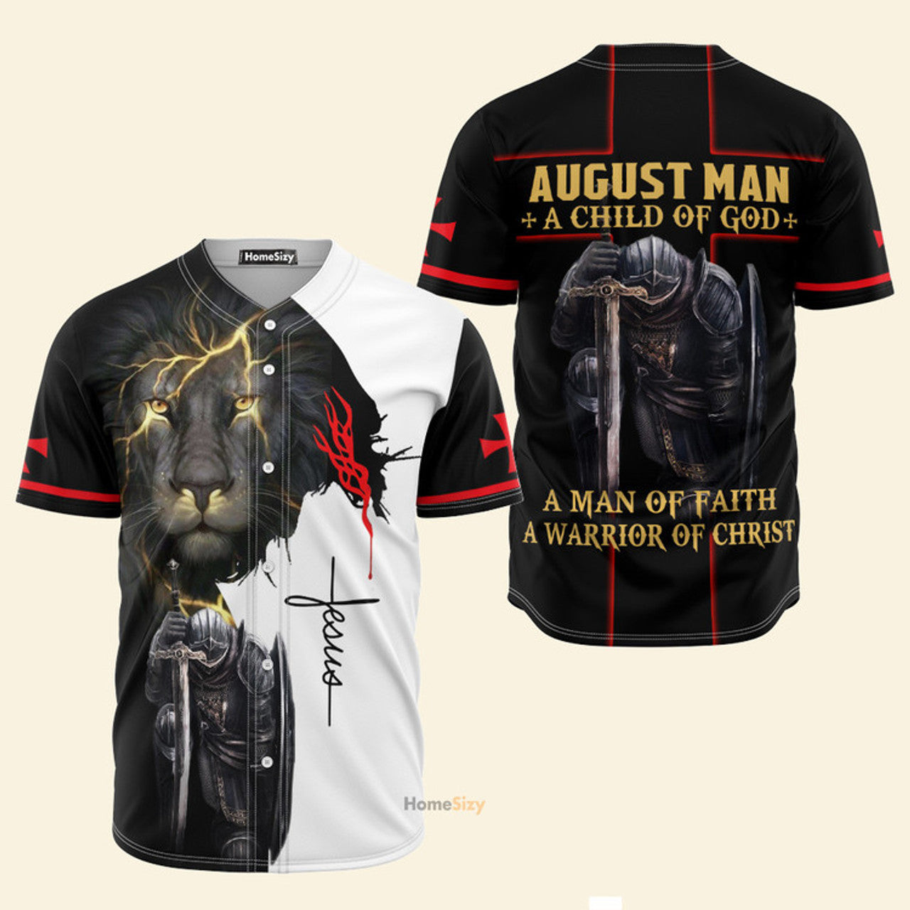 August Man A Child Of God Jesus A Warrior Of Christ Lion - Baseball Jersey