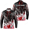 FUNSTUFFPRINT Custom Bowling Red Lightning Thunder Long Sleeve Polo Shirt, Team League Jersey