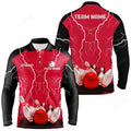 FUNSTUFFPRINT Men long sleeve polo bowling shirt, Custom bowling strike lightning storm thunder team league jersey