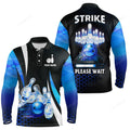 FUNSTUFFPRINT Custom Bowling Long Sleeve Polo Shirts, I'M Not Swearing, I'M Using My Bowling Words Blue Bowl Shirts