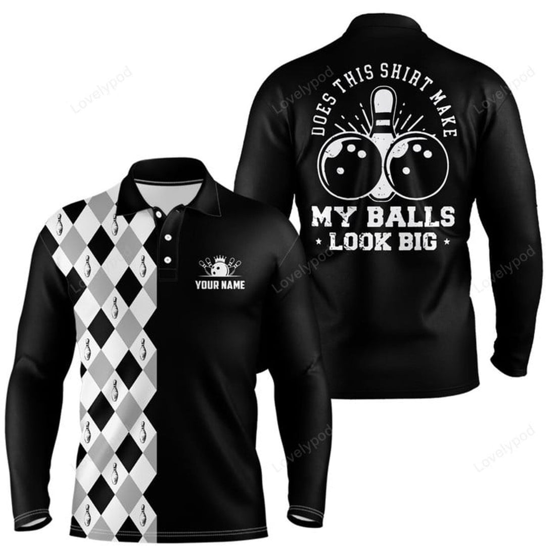 FUNSTUFFPRINT Custom Bowling Long Sleeve Polo Shirts, I'M Not Swearing, I'M Using My Bowling Words Blue Bowl Shirts