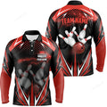 FUNSTUFFPRINT Black Men Bowling Long Sleeve Polo Shirt, Custom Lightning Team Men Bowlers Jerseys Bowling Outfits
