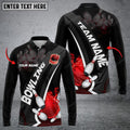 FUNSTUFFPRINT Bowling And Pins Plame Premium Multicolor Option Personalized Name Long Sleeve 3D Shirt