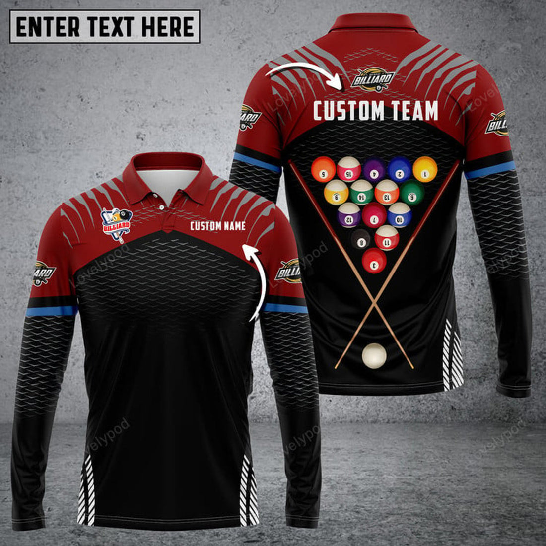 FUNSTUFFPRINT Billiards Sport Personalized Name, Team Name Long Sleeve 3D Shirt