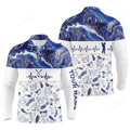 FUNSTUFFPRINT Blue Seamless Men Golf Long Sleeve Polo Shirt, Personalized Heartbeat Golf Shirts For Men