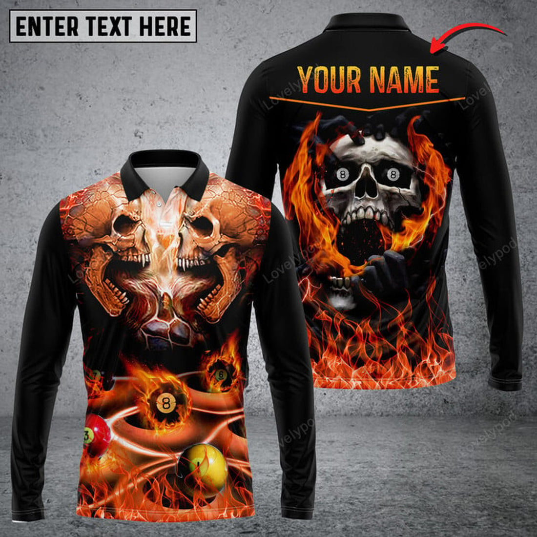 FUNSTUFFPRINT Personalized Name Long Sleeve Billiard Hustler Long Sleeve T-Shirt, Billiard shirt for Men and women