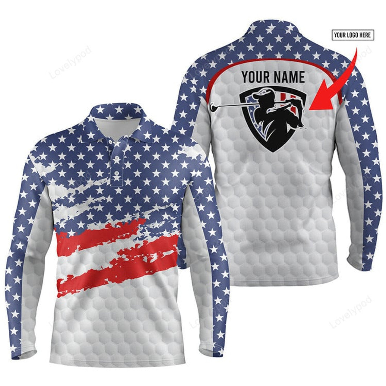 FUNSTUFFPRINT Amazing Watercolor American Flag White Men Golf Polo Shirt, Custom Men Patriotic Polo Shirts Golfing Gift-SLSPS-10153