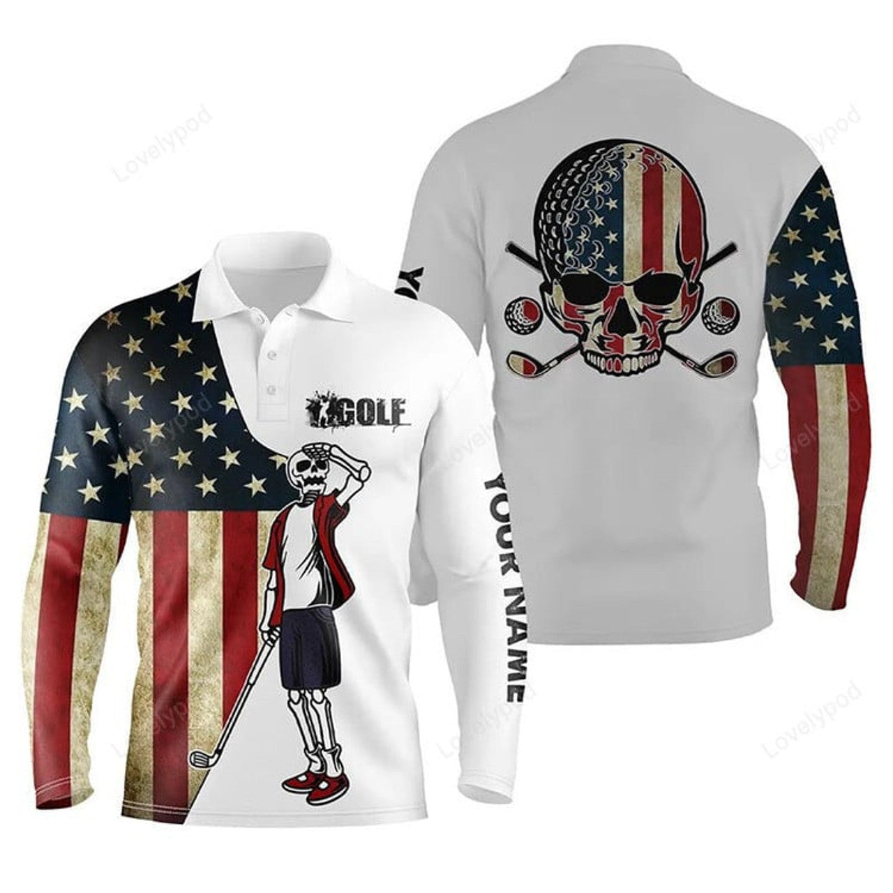 FUNSTUFFPRINT Amazing Watercolor American Flag White Men Golf Polo Shirt, Custom Men Patriotic Polo Shirts Golfing Gift-SLSPS-10155