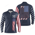 FUNSTUFFPRINT Men Golf Long Sleeve Polo Shirts, Golf American Flag Custom Patriotic Golf Shirt For Mens