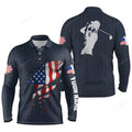 FUNSTUFFPRINT Men Golf Long Sleeve Polo Shirts, Golf American Flag Custom Patriotic Golf Shirt For Mens