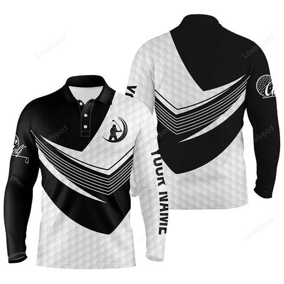 FUNSTUFFPRINT Men Golf Long Sleeve Polo Shirts, Golf American Flag Custom Patriotic Golf Shirt For Mens