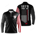 FUNSTUFFPRINT American Flag Golf Long Sleeve Polo Shirt For Men, Custom Let'S Par Tee Patriotic Mens Golf Shirts
