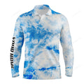 FUNSTUFFPRINT Men Golf Long Sleeve Polo Shirts, Blue Tie Dye Pattern Custom Pattern Golf Shirt For Men