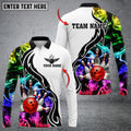 FUNSTUFFPRINT Bowling And Pins Multicolor Smoke Pattern Customized Name Long Sleeve 3D Shirt