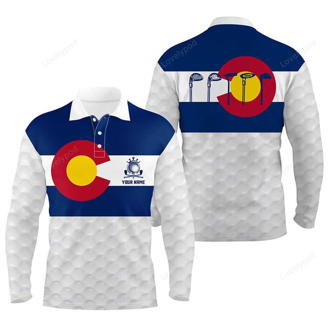 FUNSTUFFPRINT Colorado Flag Men Golf Long Sleeve Polo Shirt, Custom Patriotic Golf Shirts For Men