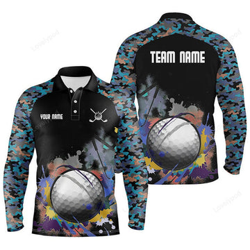 FUNSTUFFPRINT Colorful Camouflage Men Golf Polo Shirt, Personalized Multicolor Wet Paint Golf Shirts