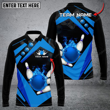 FUNSTUFFPRINT Bowling Ball Premium Multicolor Option Customized Name Long Sleeve 3D Shirt