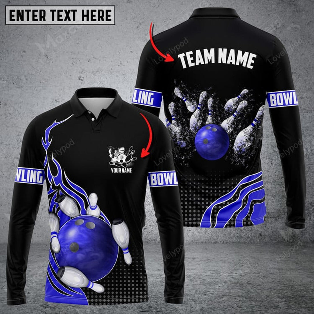 FUNSTUFFPRINT Bowling And Breaking Pins Multicolor Option Customized Name Long Sleeve 3D Shirt