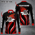 FUNSTUFFPRINT  Funny Bowling Ball Flame Multicolor Option, Customized Name Long Sleeve 3D Shirt