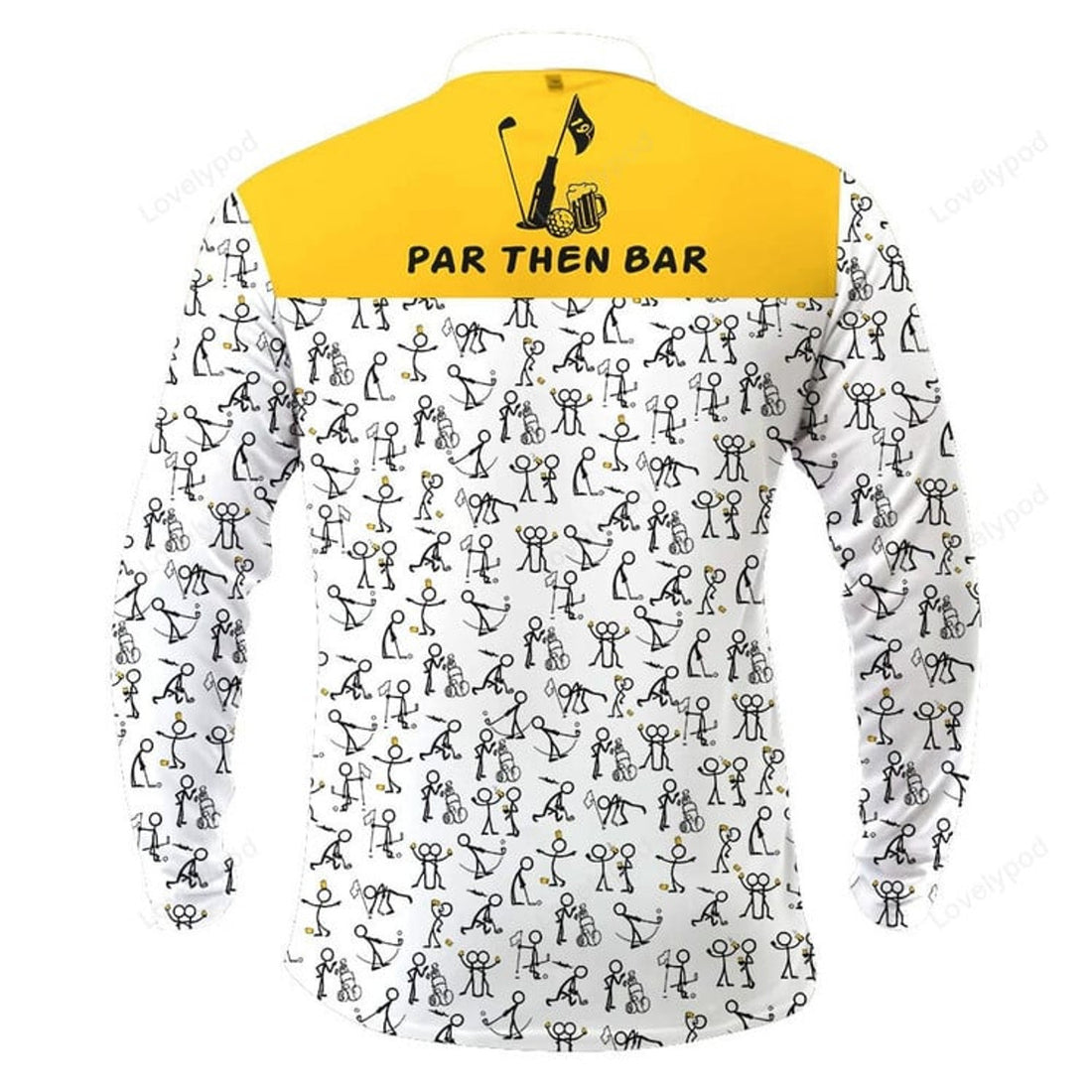 FUNSTUFFPRINT Par Then Bar Stick Man Beer Men Golf Long Sleeve Polo Shirt, Custom Golf Shirt, Gift For Golf Lover