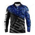 FUNSTUFFPRINT Men Golf Long Sleeve Polo Shirt Black American Flag Patriotic Blue Camo Polo, Custom Name Golfing Gifts