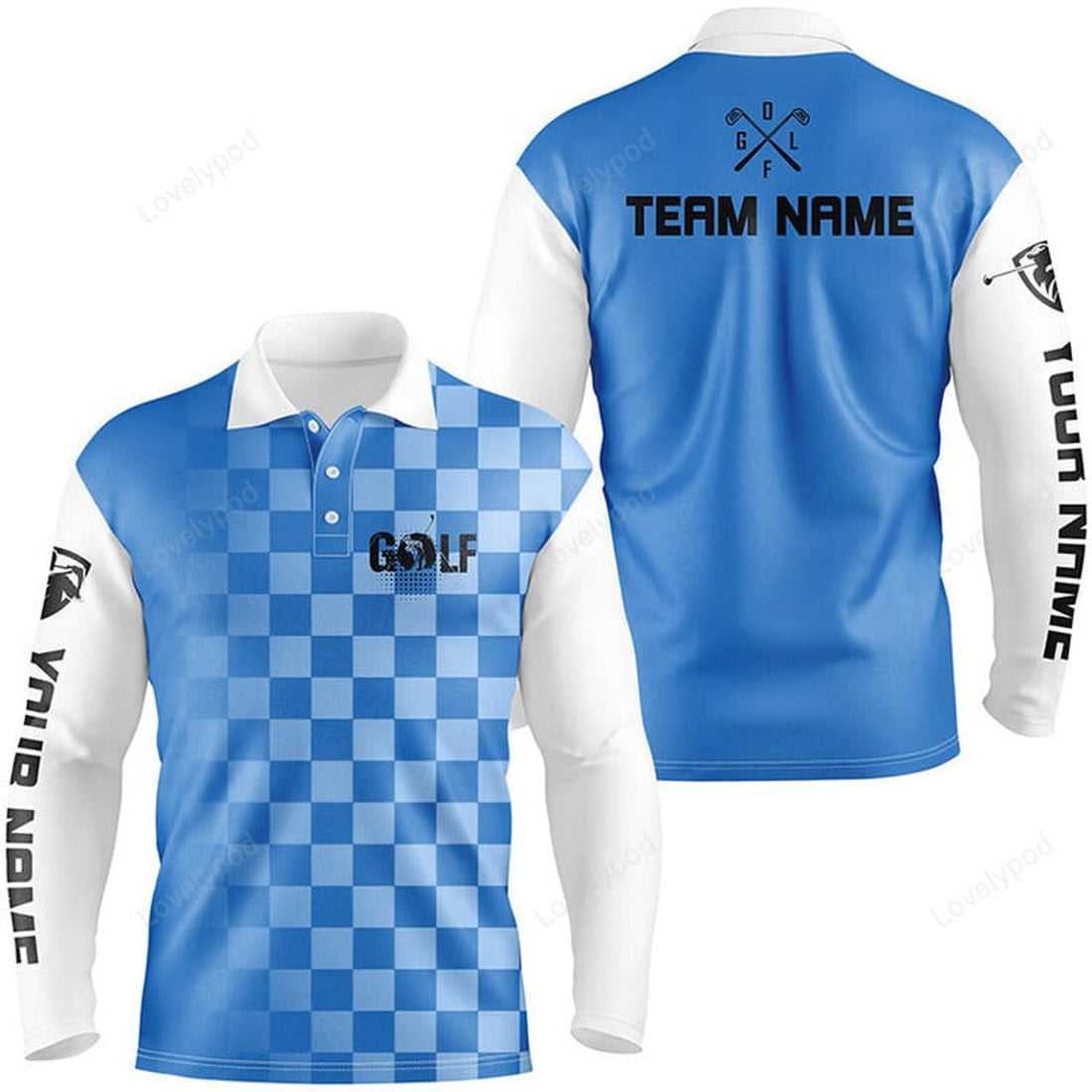 FUNSTUFFPRINT Men Golf Long Sleeve Polo Shirts, Custom Name Funny Golf Shirts For Men, Golfing Gifts