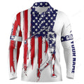 FUNSTUFFPRINT American Flag Men Golf Long Sleeve Polo Shirts, Custom Name Patriot Golf Gifts, Golf Shirts For Men