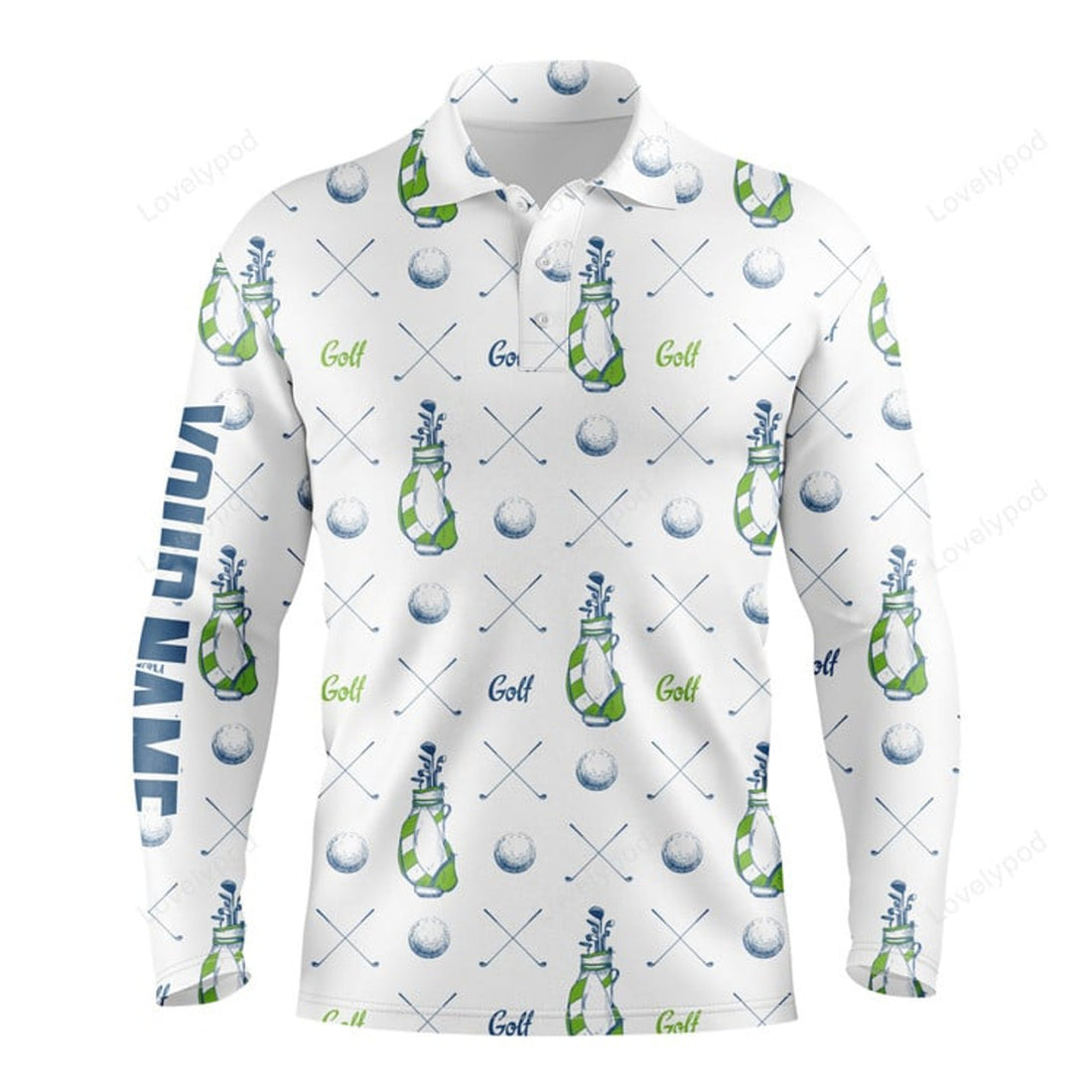 FUNSTUFFPRINT Men long sleeve golf tops, custom name pattern shirts, personalized gifts for golf lovers