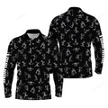FUNSTUFFPRINT Men Golf Polo Up Shirts, Custom Name Funny Golf Pattern, Black Long Sleeve Polo Shirt