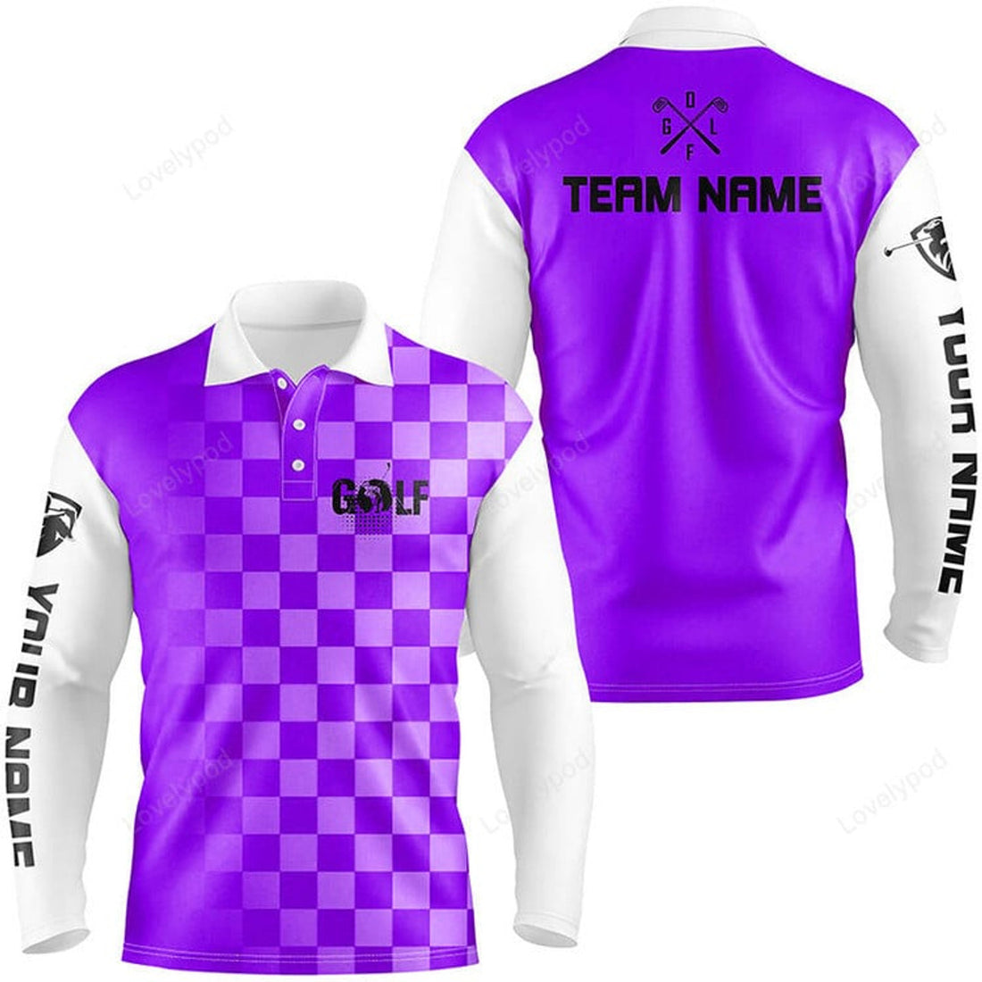 FUNSTUFFPRINT Men Golf Long Sleeve Polo Shirts, Custom Name Funny Golf Shirts For Men, Golfing Gifts