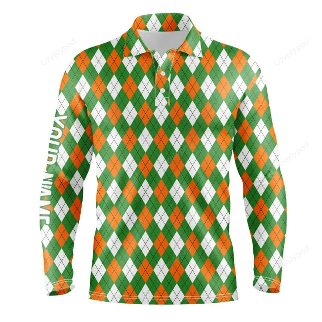 FUNSTUFFPRINT Men golf polo shirts custom green, orange, white St. Patrick day Argyle plaid pattern golf shirts