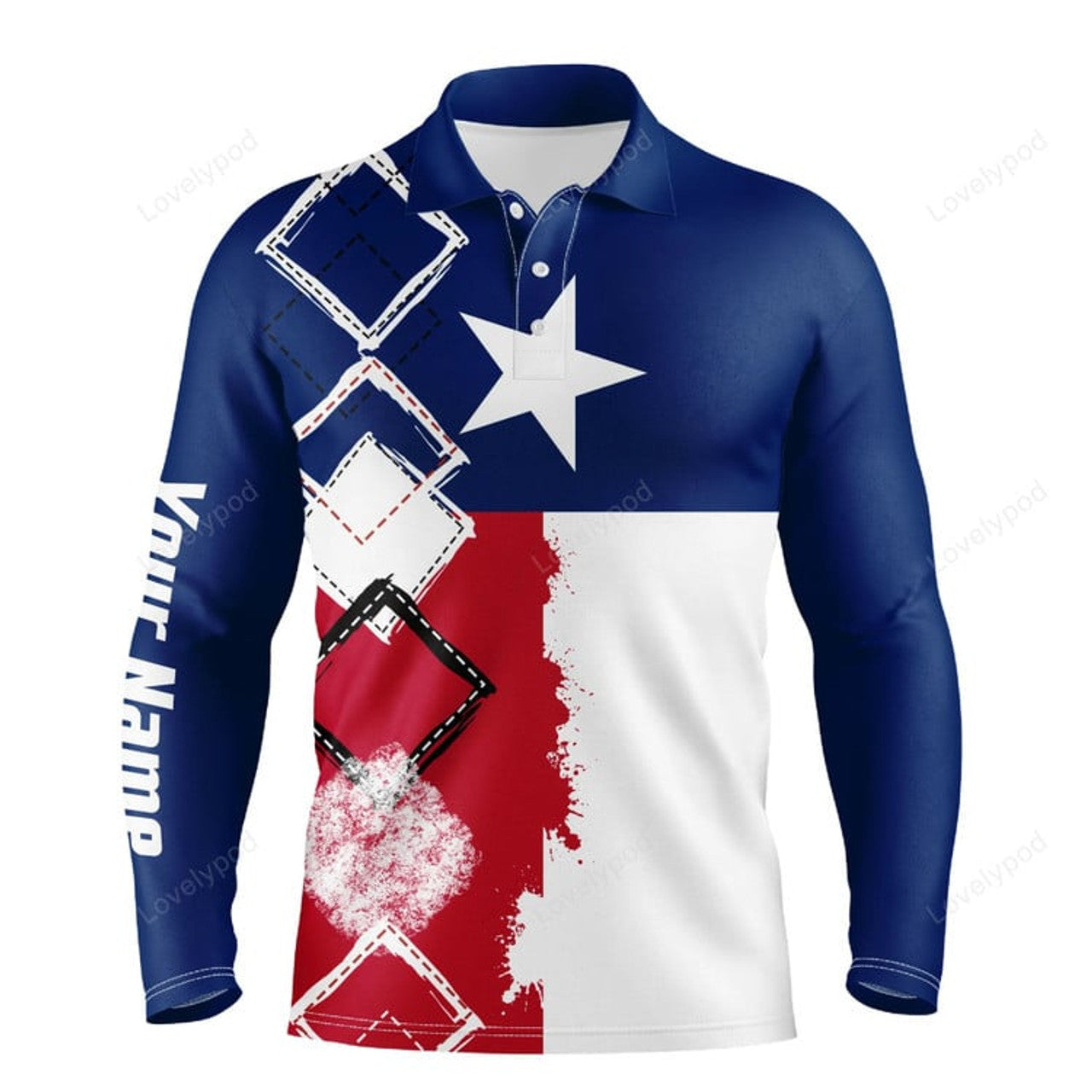 FUNSTUFFPRINT Men golf polo shirts Texas flag patriot custom name golf shirts for men, gift for the golfers