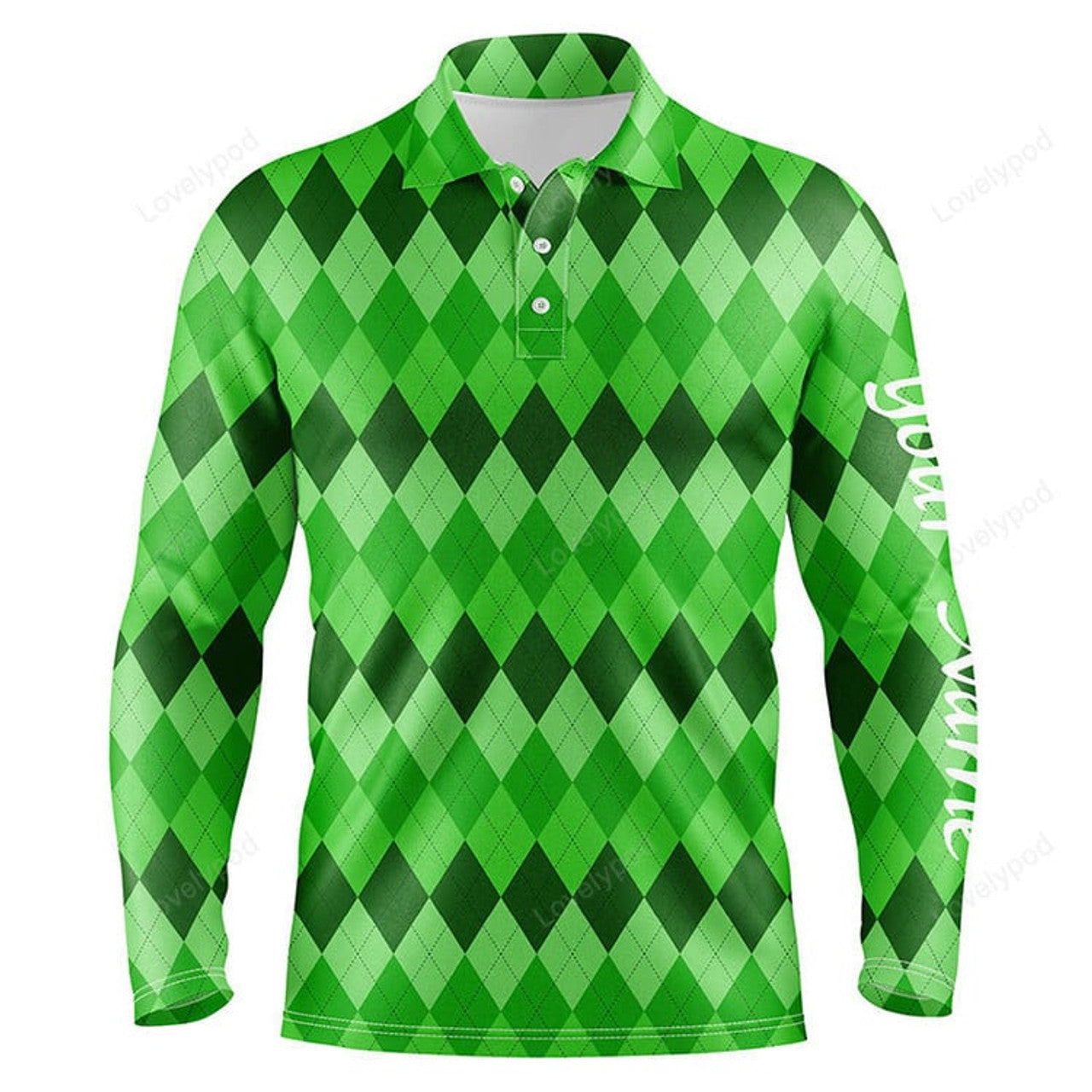 FUNSTUFFPRINT Men golf polo shirts, green argyle pattern golf shirts custom team golf polo for men St Patrick day