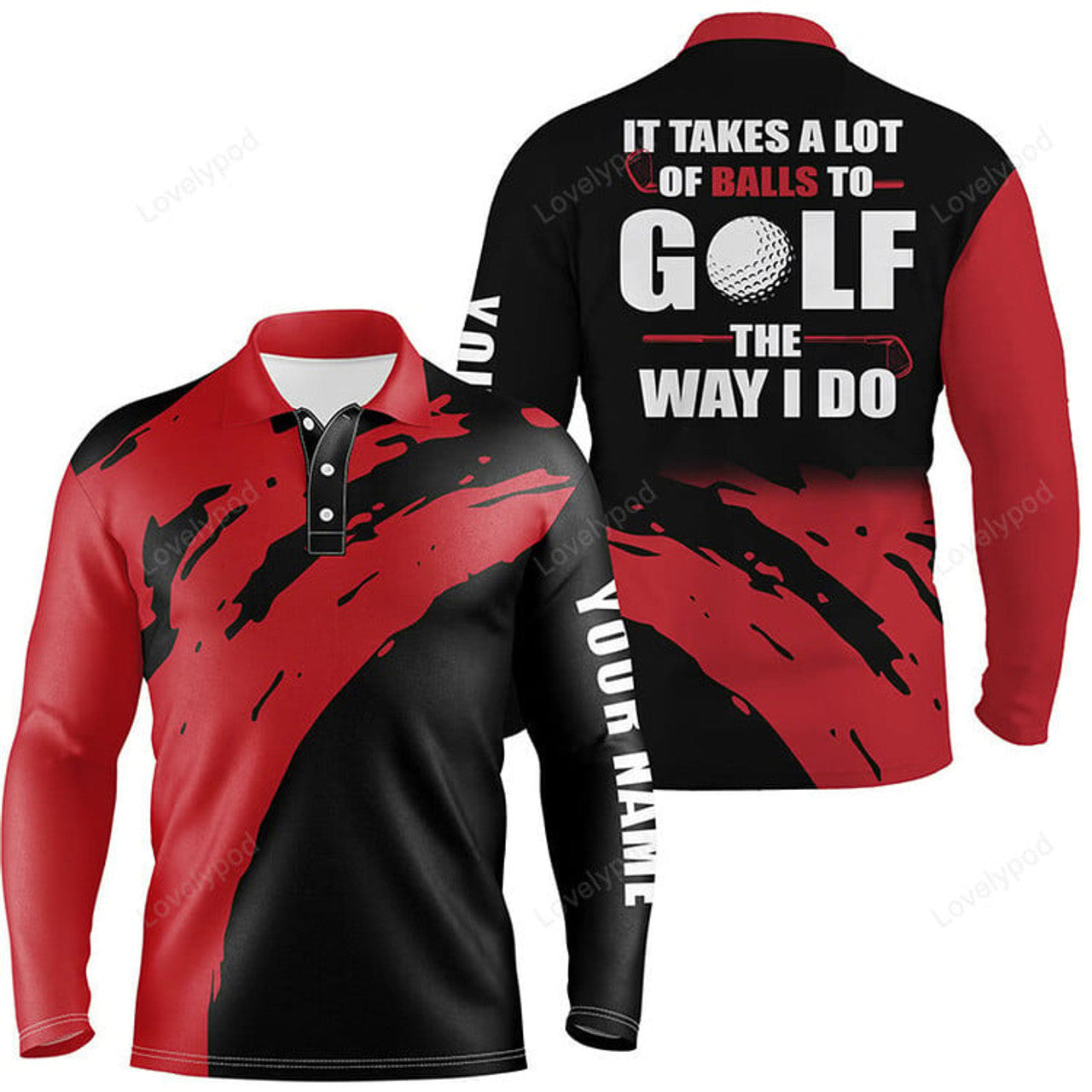 FUNSTUFFPRINT Funny Black Men golf polo shirts, custom name It takes a lot of balls to golf the way I do