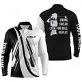 FUNSTUFFPRINT Black And White Men Golf Long Sleeve Polo Shirt, Custom Name Swing Swear Look For Ball Repeat Golf Shirt For Men