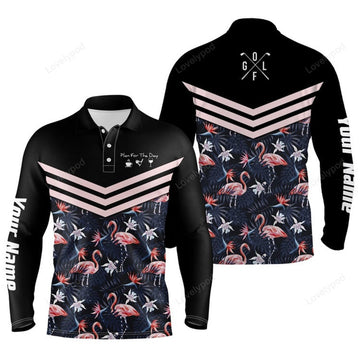 FUNSTUFFPRINT Plan for the day coffee golf wine custom name golf polo up shirts tropical leaf flamingo pattern