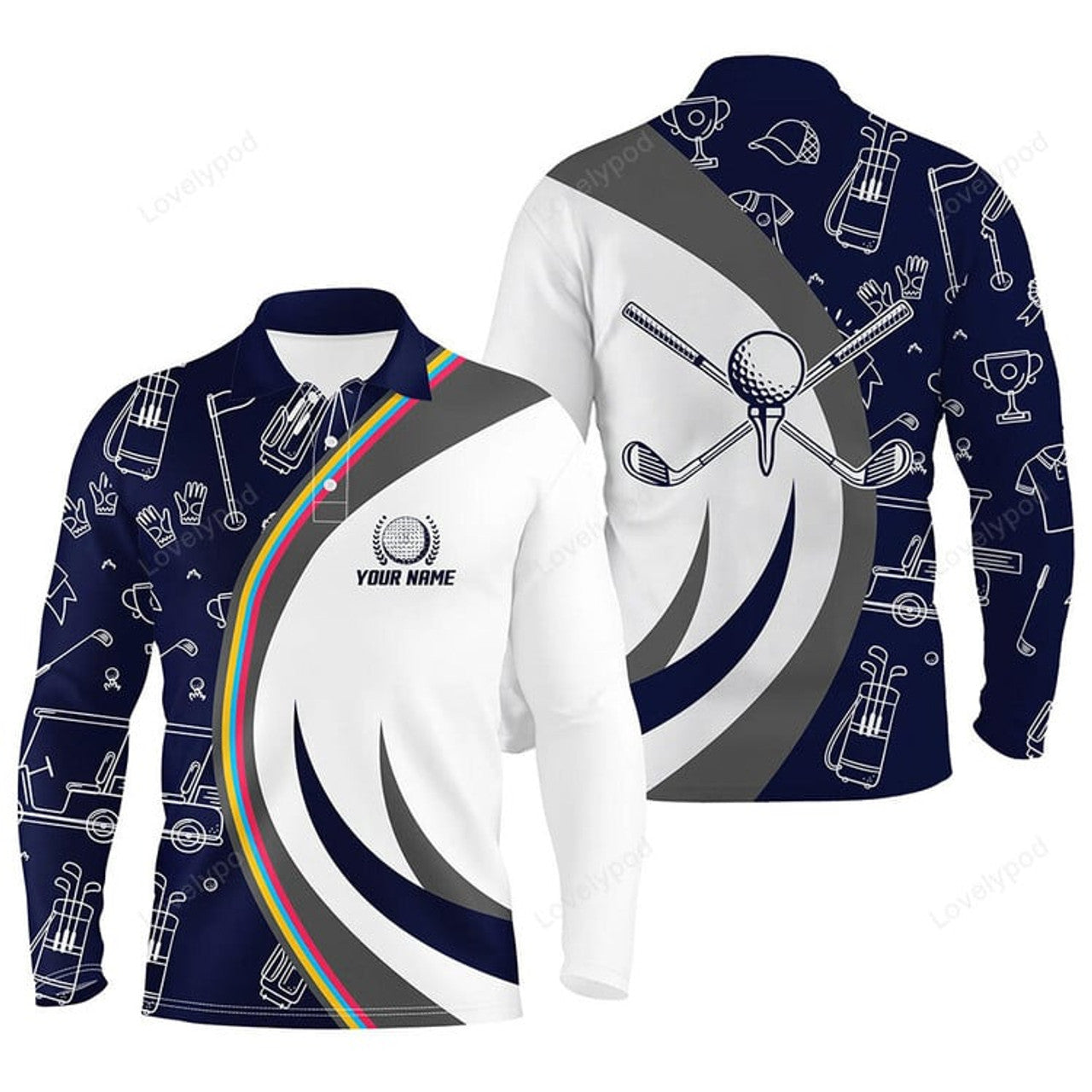 FUNSTUFFPRINT Golf Equipment Men Golf Polo Shirts, Navy Custom Name Golf Shirts For Men, Golf Gifts